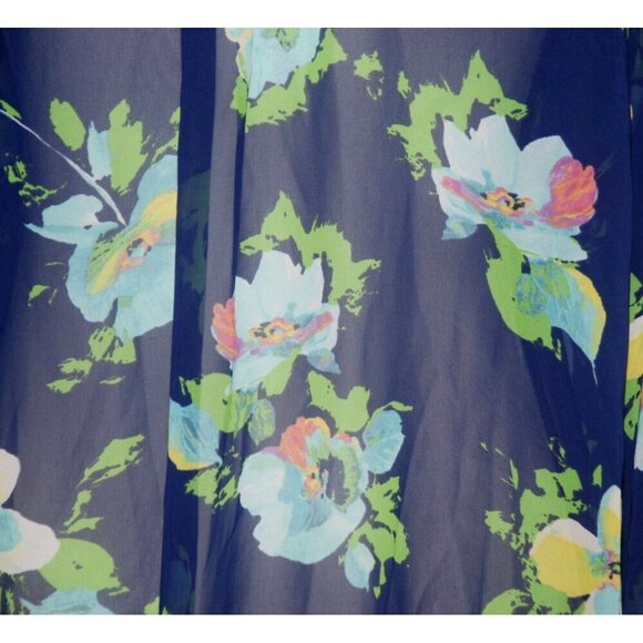 Liz Claiborne Women's Blue Floral Sheer Blouse Top Plus Size 1X V-Neck Long Slee - Picture 6 of 7